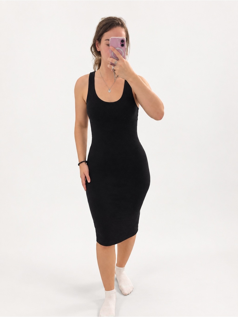 Sleek Black Scoop Midi Dress